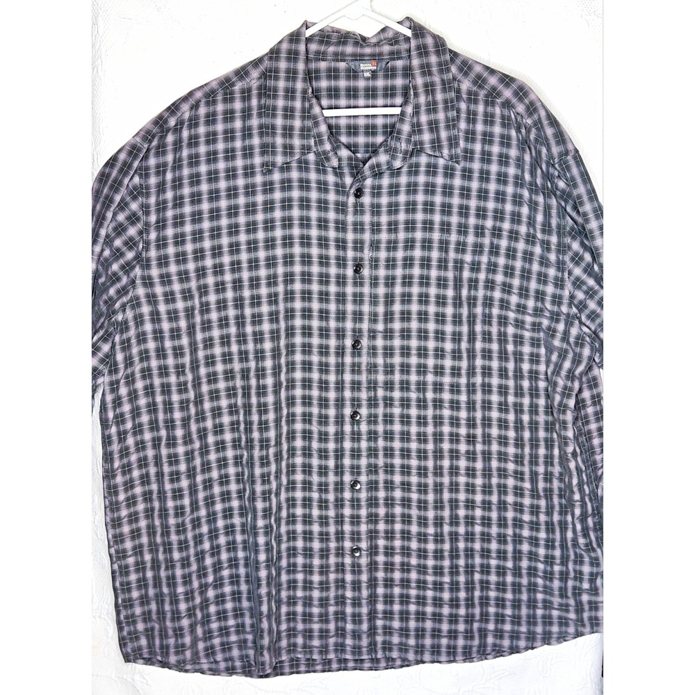 Royal Robbins Gray Plaid Long Sleeve Point Collar Shirt Men's 2XL